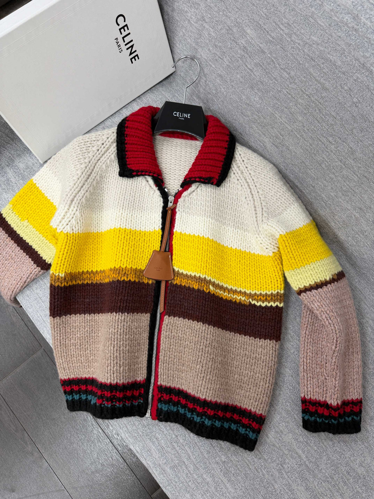 Celine 26s Knit Cardigan Multicolor Wool Cotton Blend Zip Up 442020