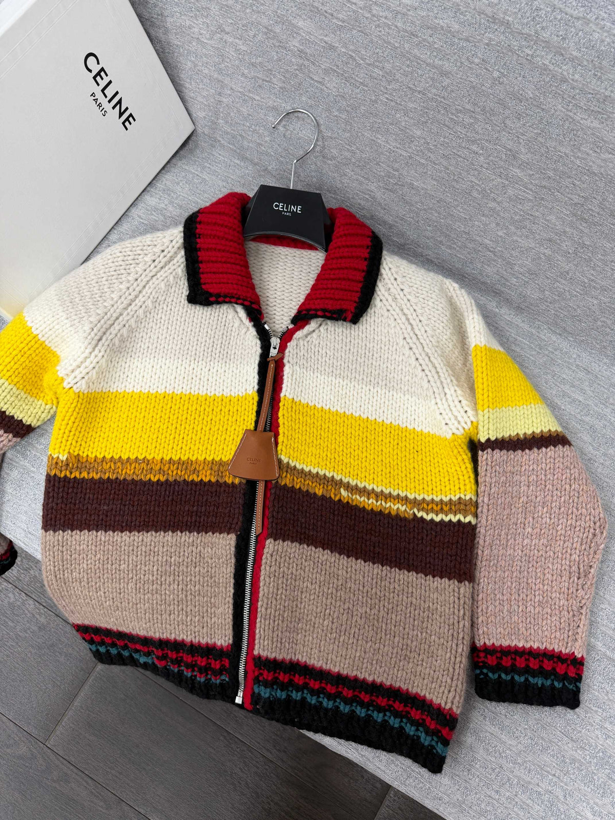 Celine 26s Knit Cardigan Multicolor Wool Cotton Blend Zip Up 442020