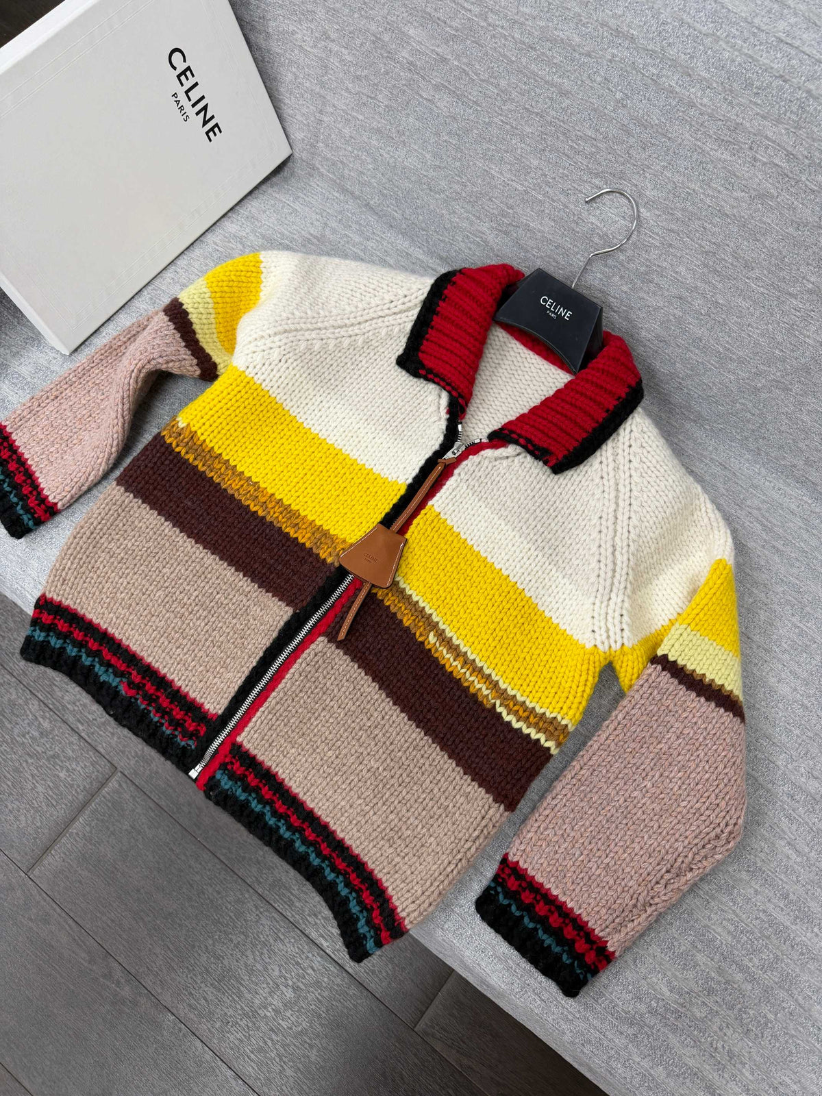 Celine 26s Knit Cardigan Multicolor Wool Cotton Blend Zip Up 442020