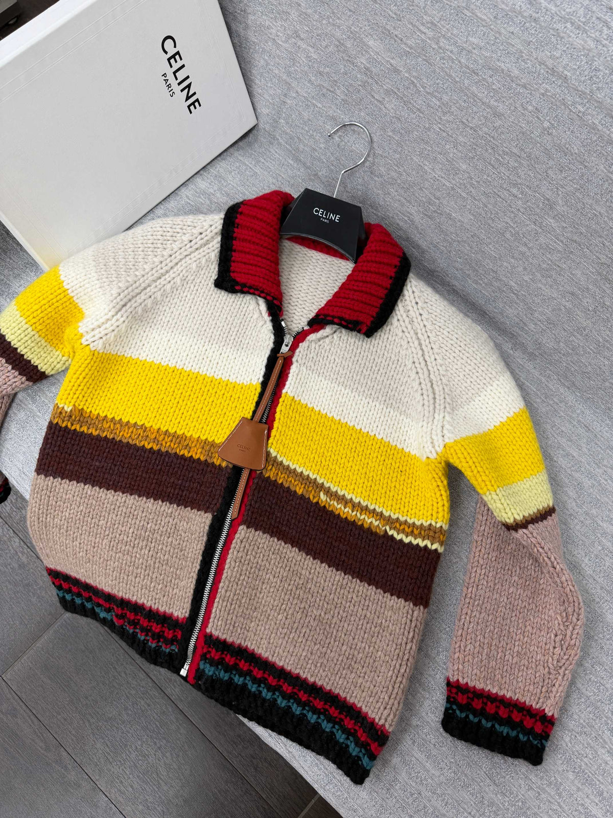 Celine 26s Knit Cardigan Multicolor Wool Cotton Blend Zip Up 442020