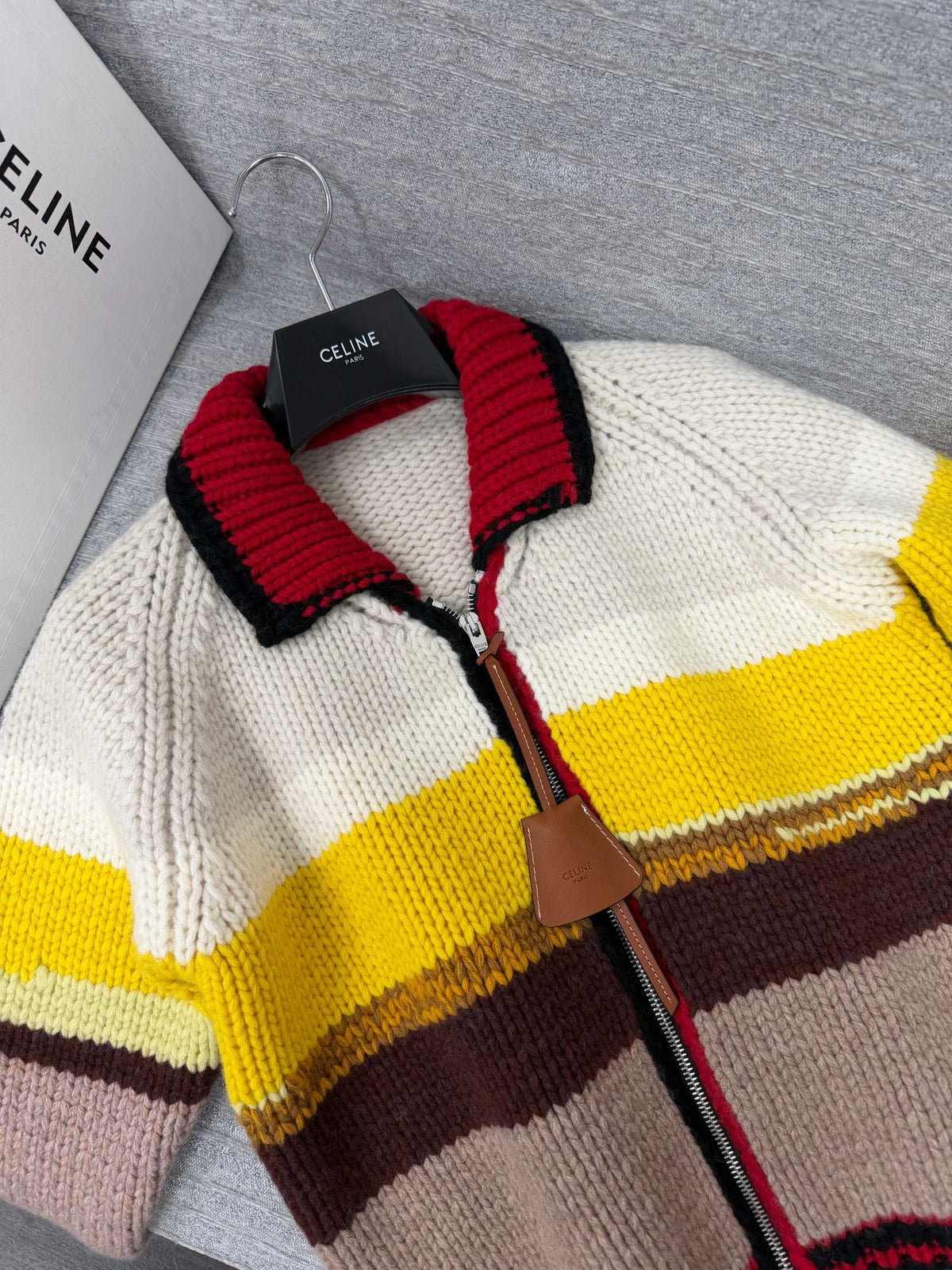 Celine 26s Knit Cardigan Multicolor Wool Cotton Blend Zip Up 442020