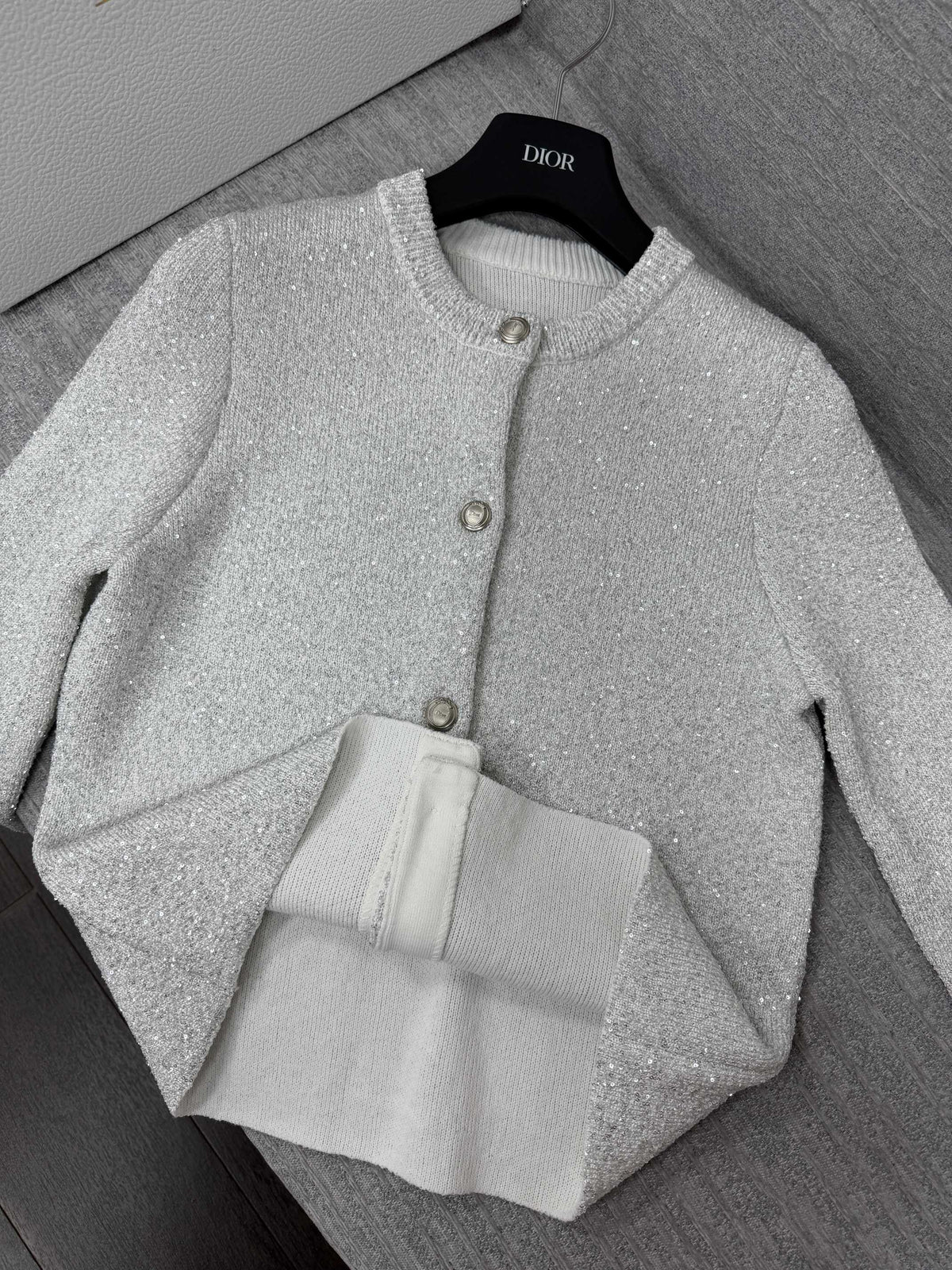 Dior 26s Sequin Cardigan Metallic Silver Knit 442026