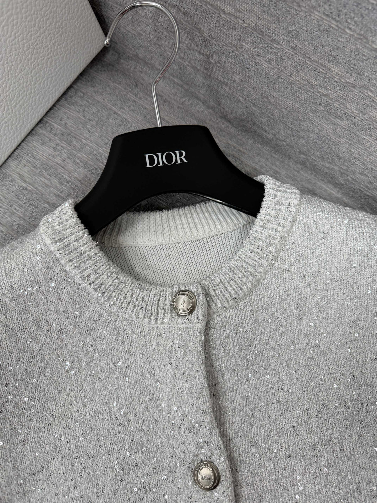 Dior 26s Sequin Cardigan Metallic Silver Knit 442026