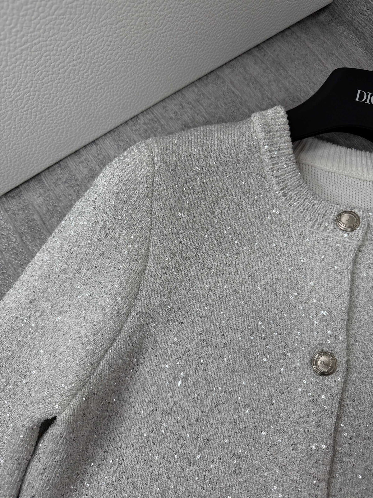 Dior 26s Sequin Cardigan Metallic Silver Knit 442026