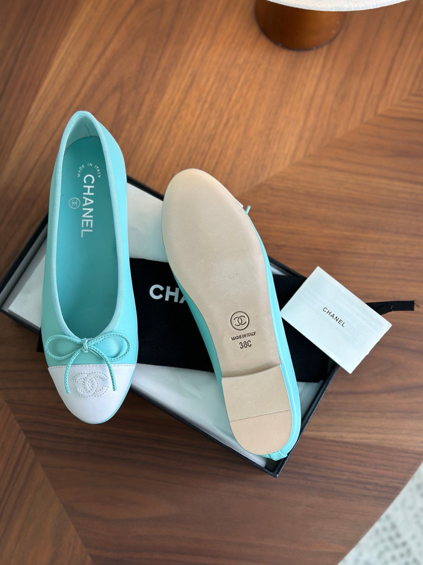 CC 26s Ballet Flat White Light Blue Calfskin 938178
