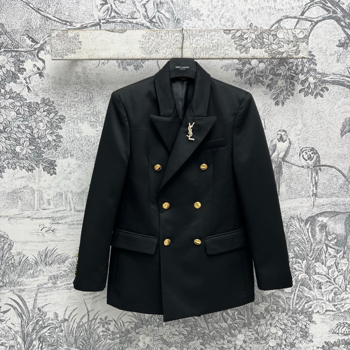 YSL 25 Double-breasted Suit Jacket Black Cotton Polyester