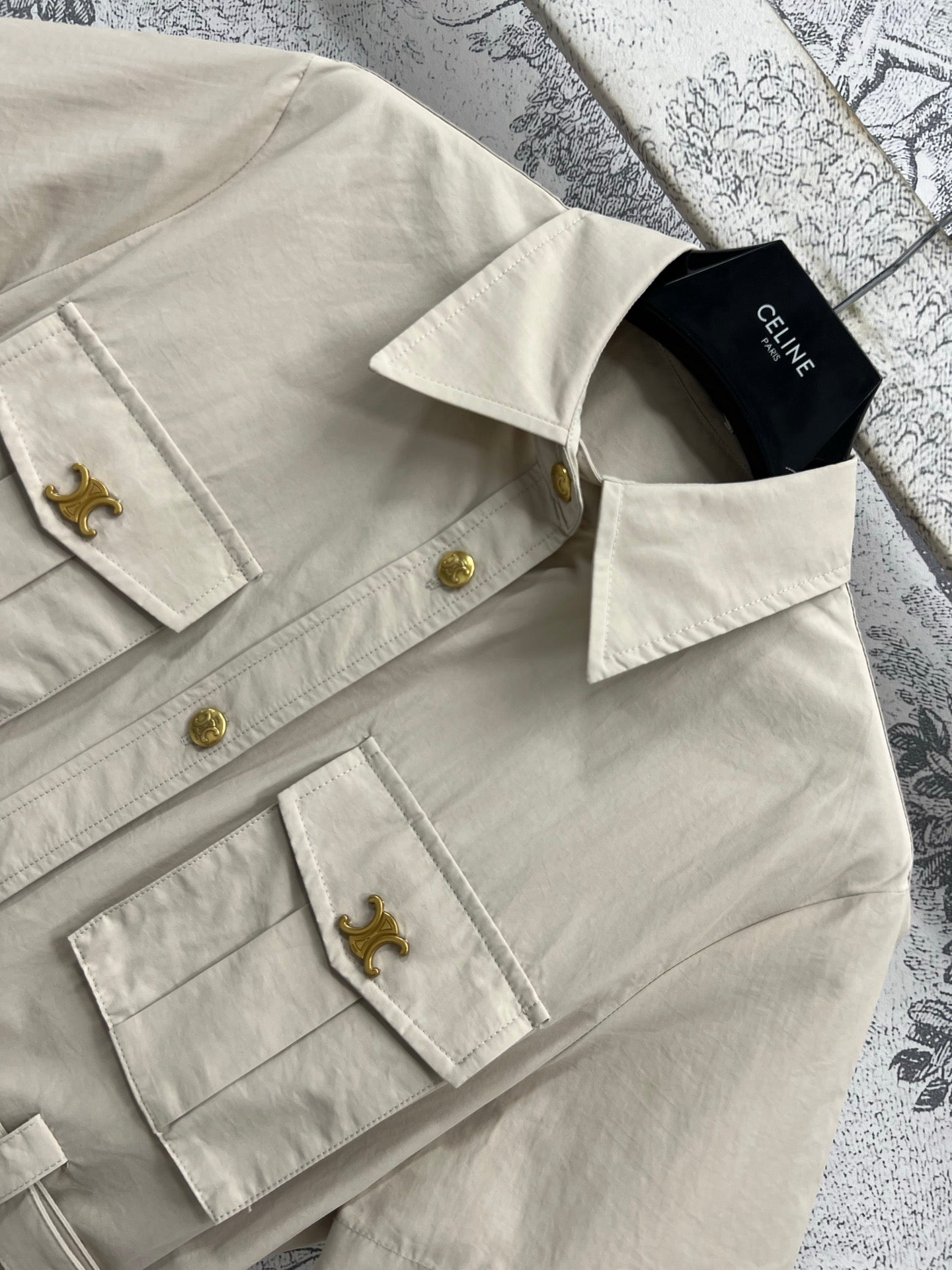 Celine 25 Short-sleeved Shirt Dress Beige Cotton