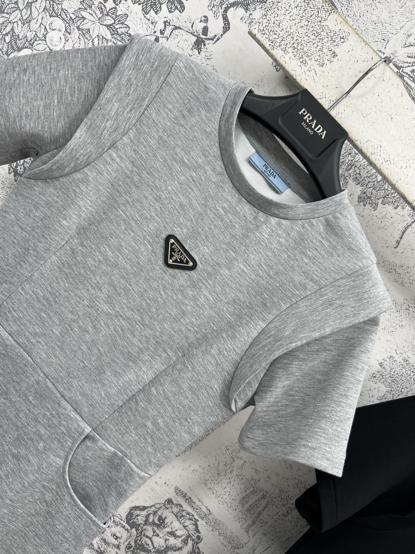 Prada 25 Short-sleeved Dress Black and Gray Cotton