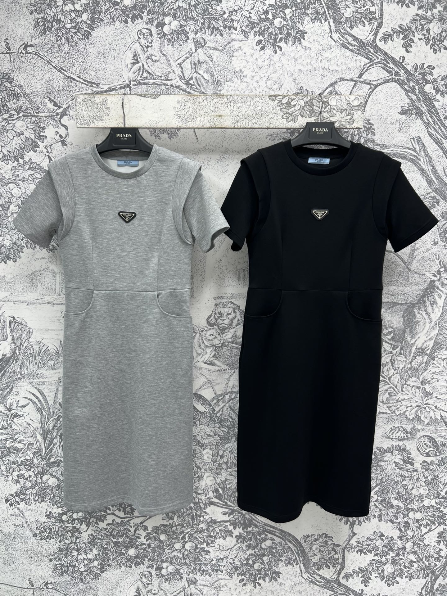 Prada 25 Short-sleeved Dress Black and Gray Cotton