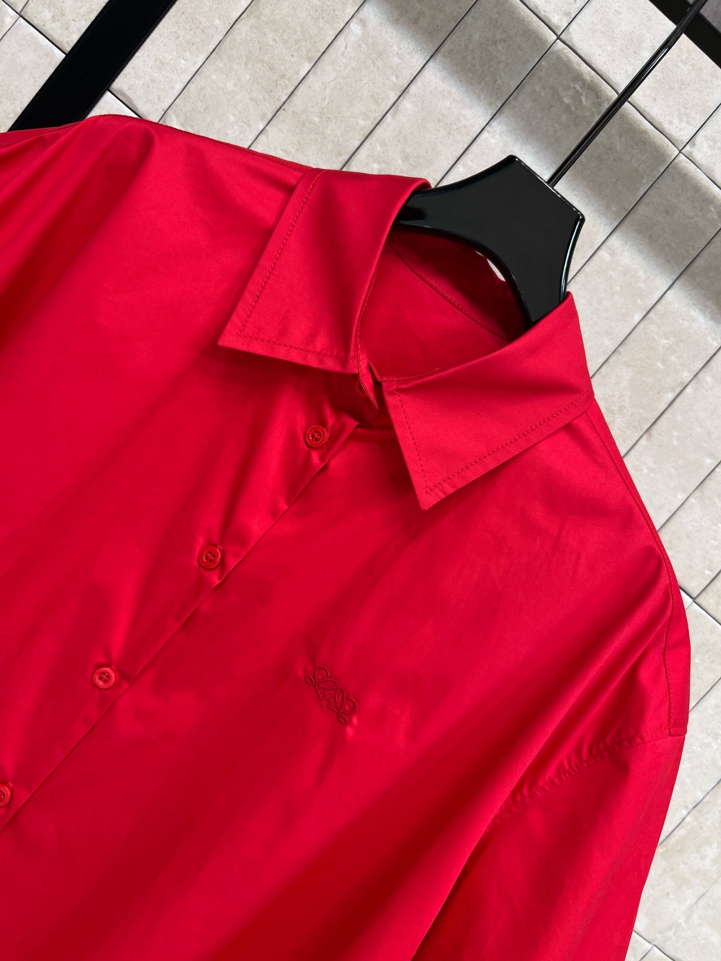 Loewe 26s Short Sleeve Trapeze Shirt Red Cotton 402858