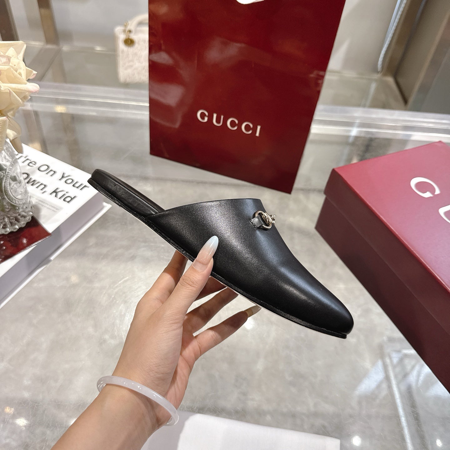 GG 26s Mule With Horsebit Black Sheepskin 664797