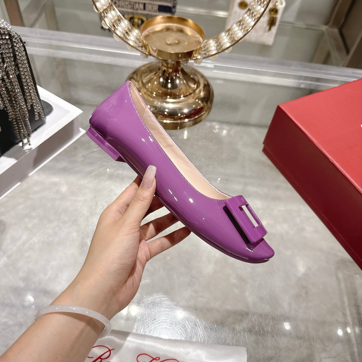 Roger Vivier 26s U Look Ballet Flat Purple Leather 679807