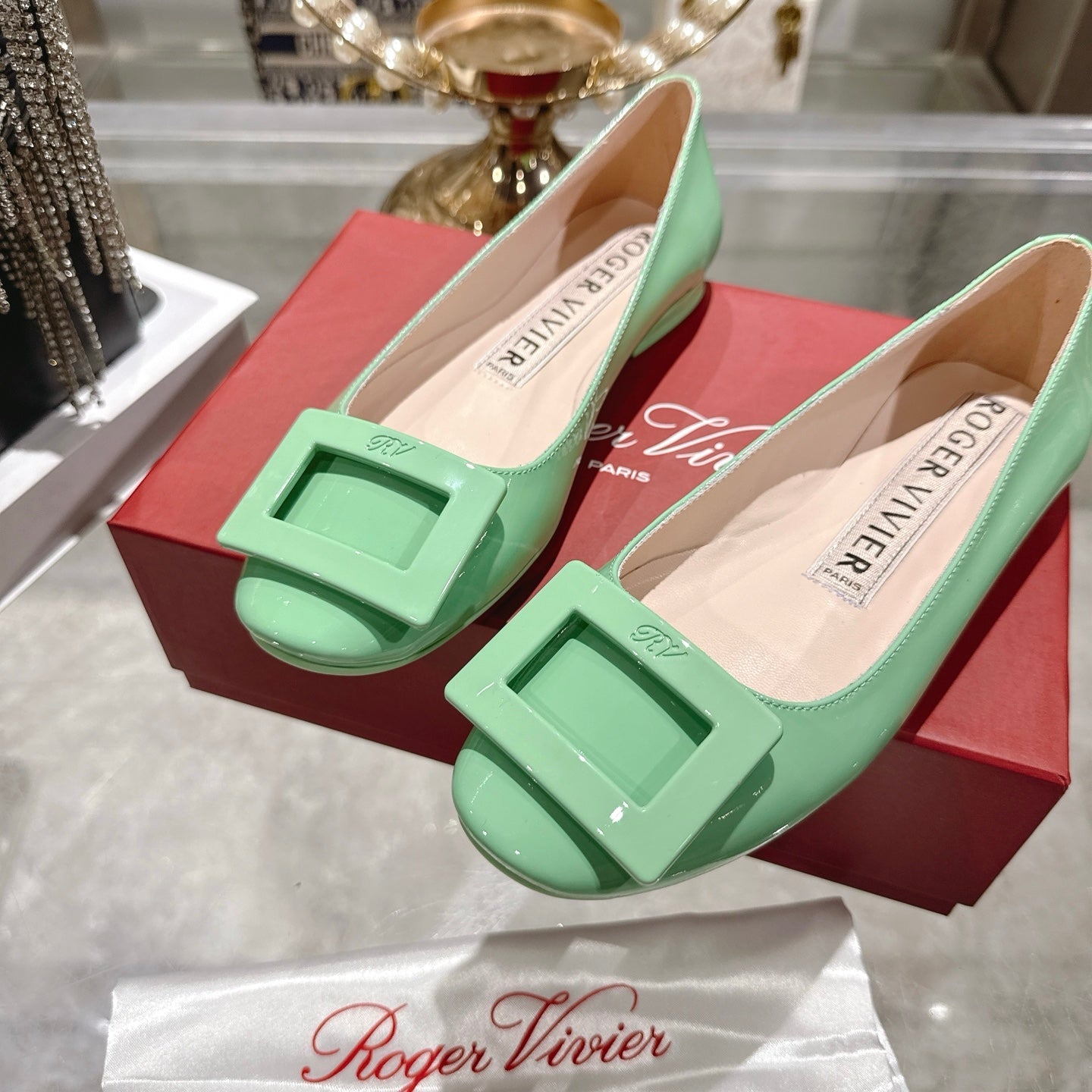 Roger Vivier 26s U Look Ballet Flat Mint Green Leather 679809