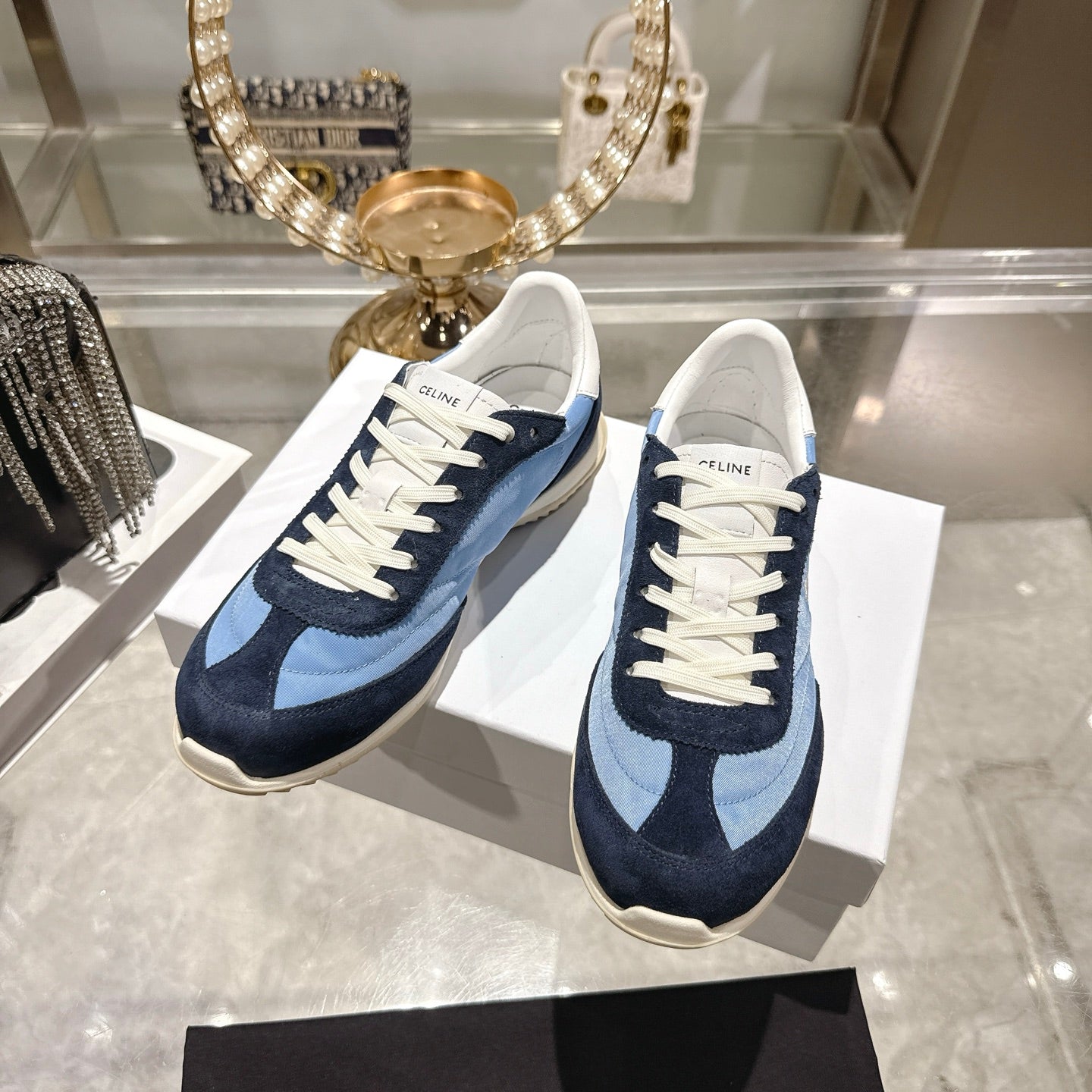 Celine Racer Sneaker Navy Blue Sky Blue Suede Lace 679823