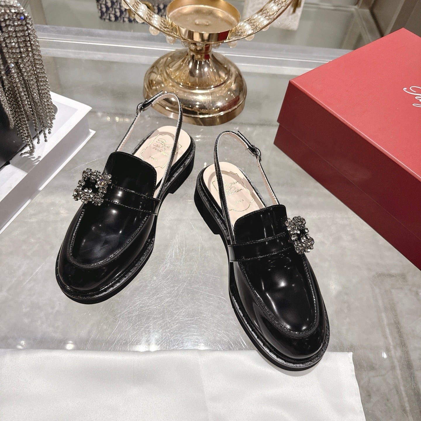 Roger Vivier 26s Viv' Ranger Half Loafer Black Patent Leather 679811