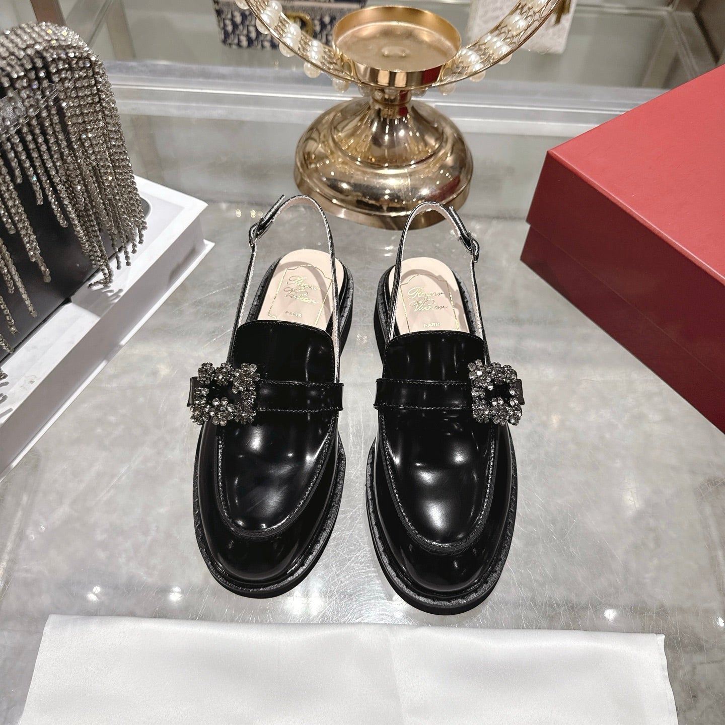 Roger Vivier 26s Viv' Ranger Half Loafer Black Patent Leather 679811
