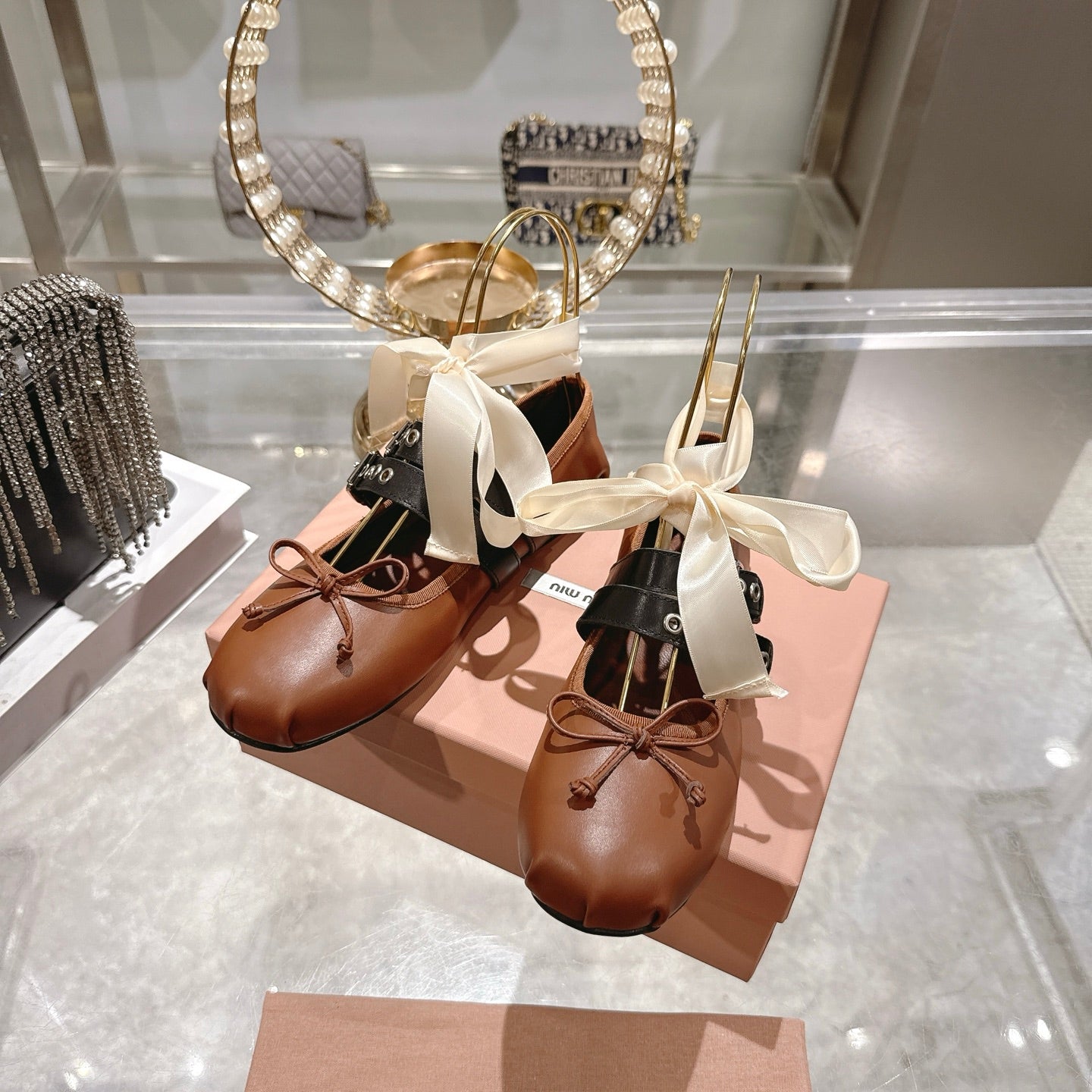 Miu 26s Ballerinas Brown Leather 679789