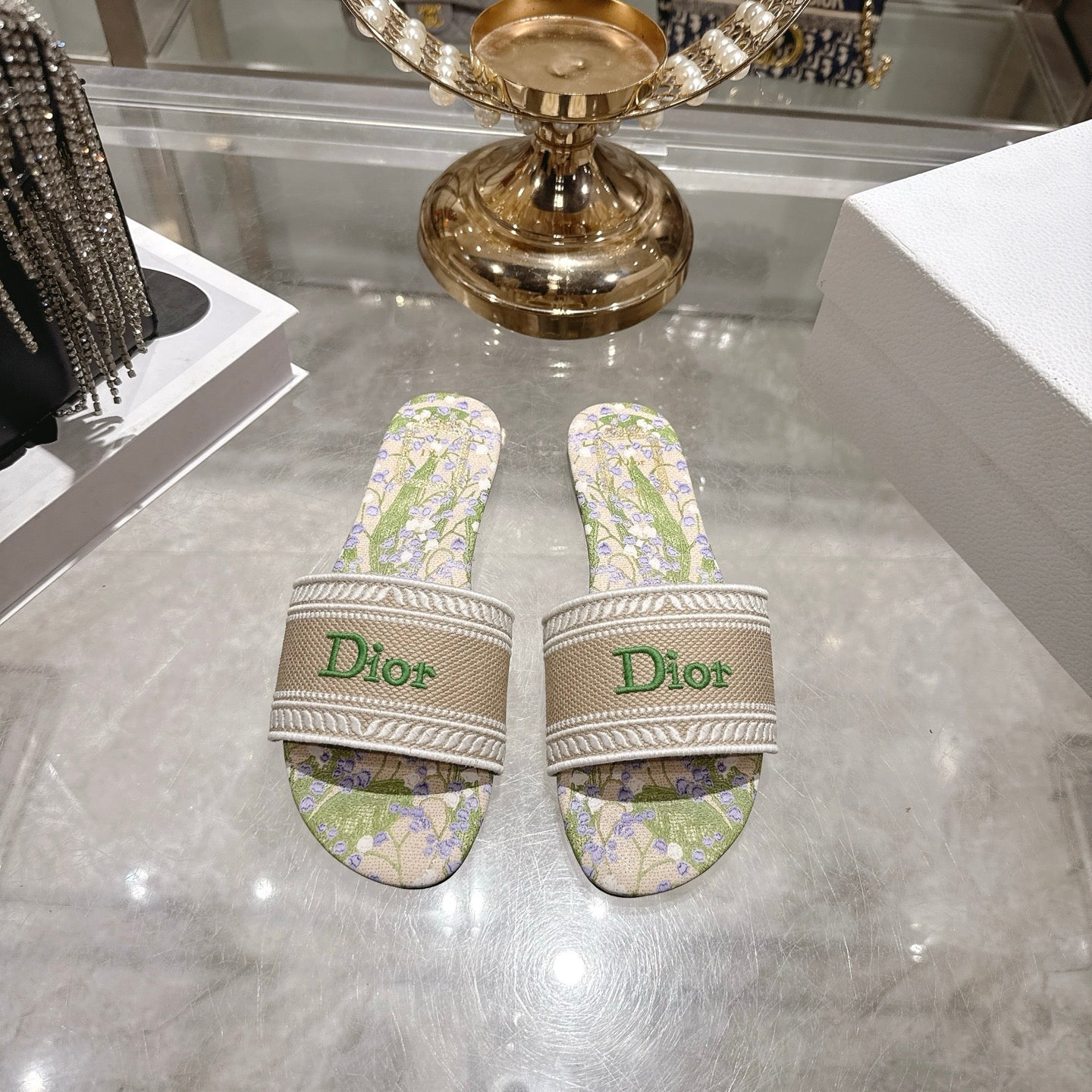 CD 26s Dway Slide Beige Colorful Cotton 679880