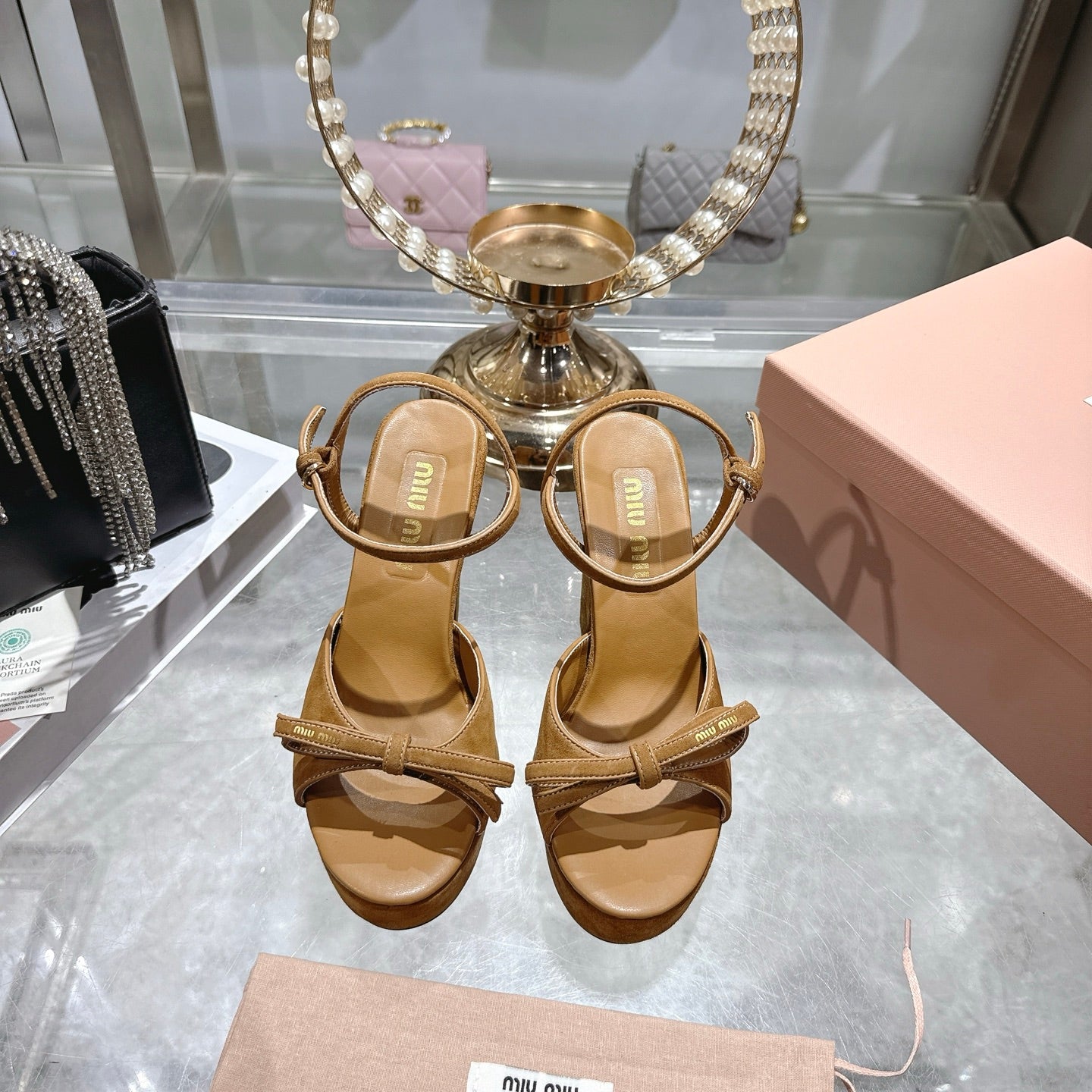 Miu Platform Sandal 12cm With Bow Brown Suede 751321