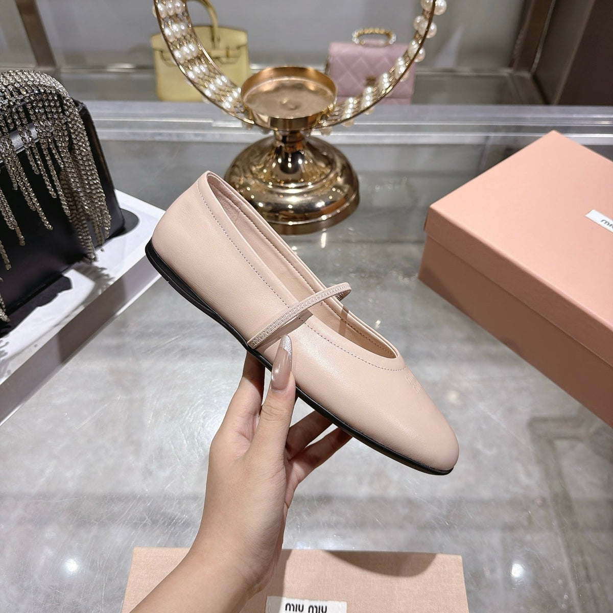 Miu Miu FW26 Ballerina Flats Beige Leather 190465