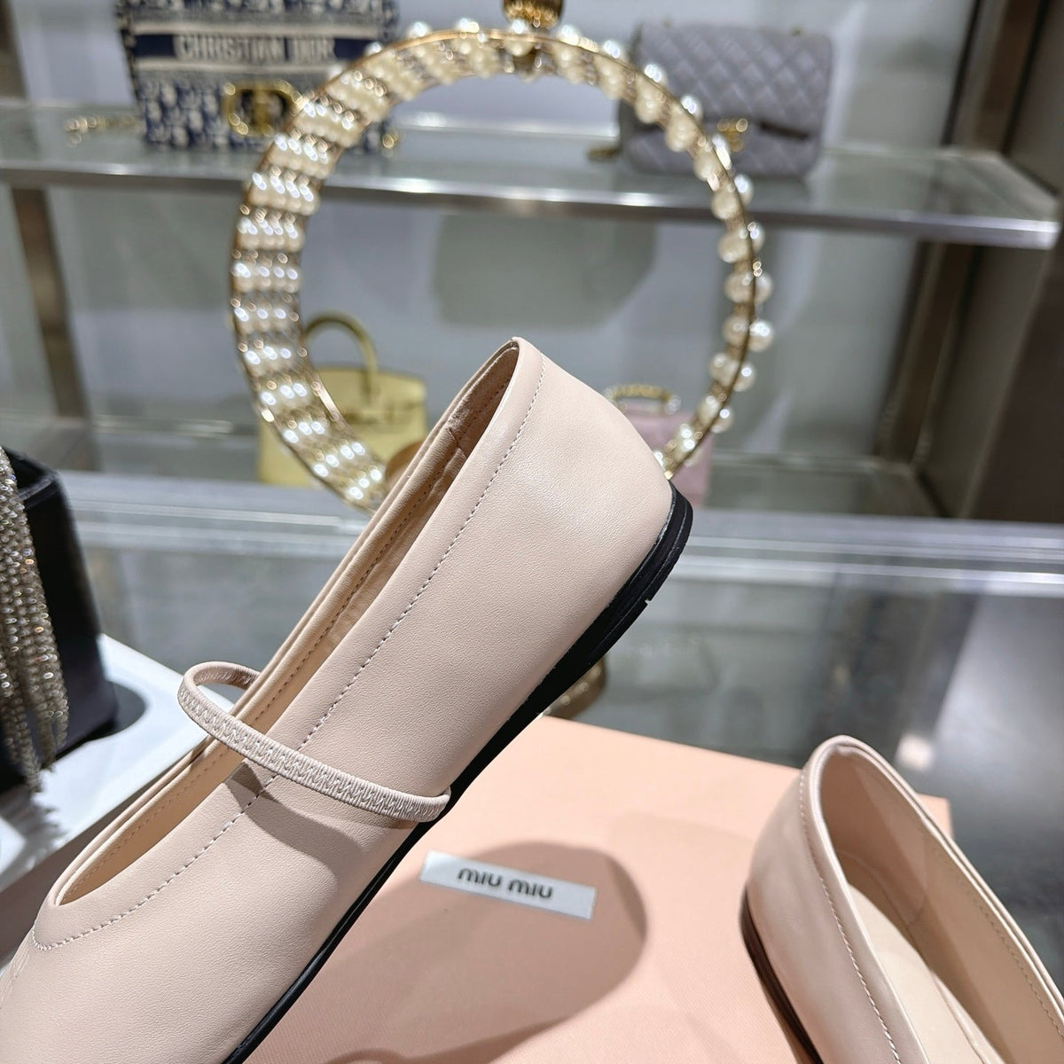 Miu Miu FW26 Ballerina Flats Beige Leather 190465