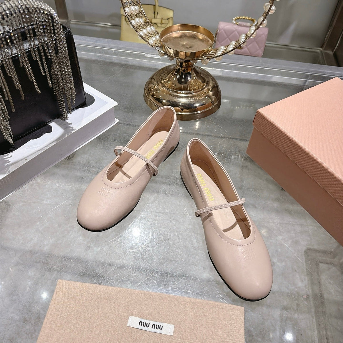Miu Miu FW26 Ballerina Flats Beige Leather 190465