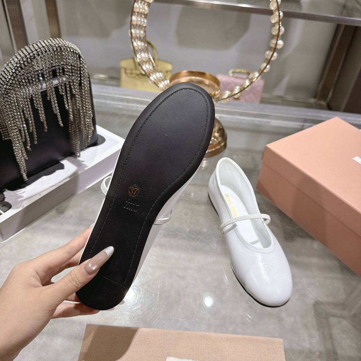 Miu Miu FW26 Ballerina Flats White Leather 190466