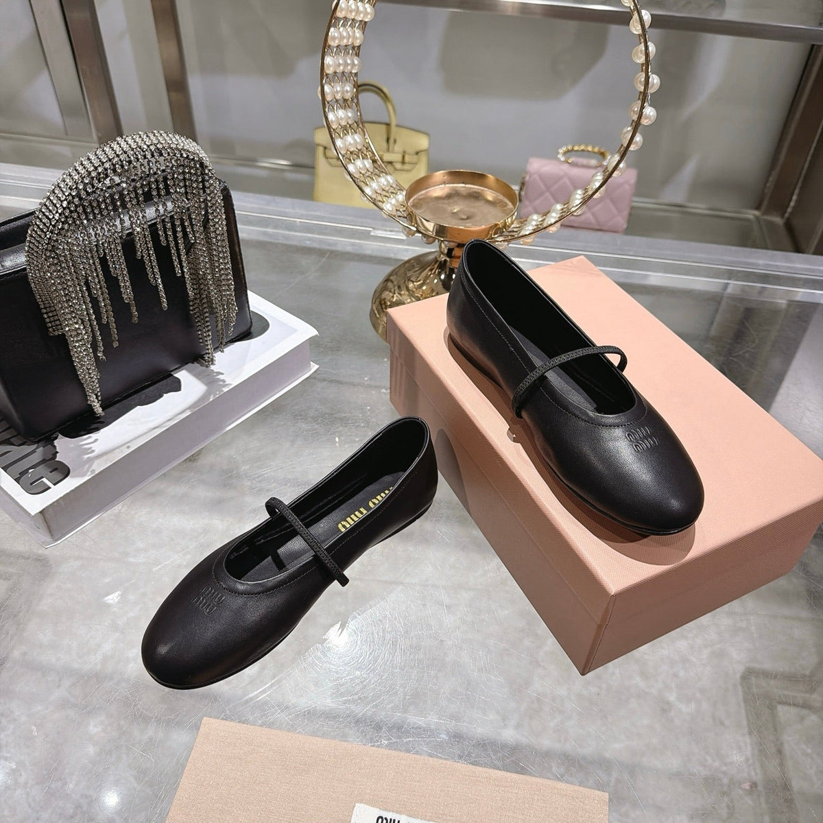 Miu Miu FW26 Ballerina Flats Black Leather 190467