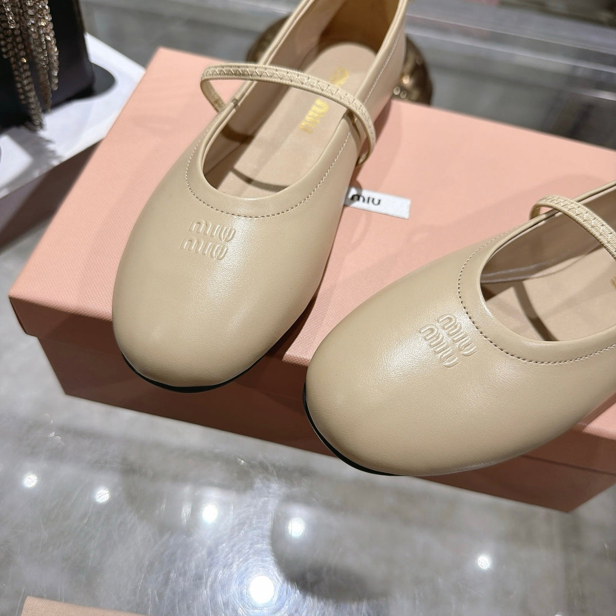 Miu Miu FW26 Ballerina Flats Apricot Leather 190468