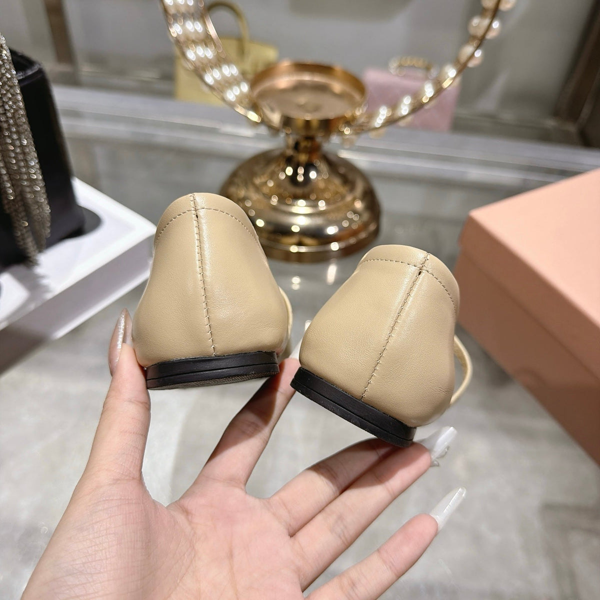 Miu Miu FW26 Ballerina Flats Apricot Leather 190468