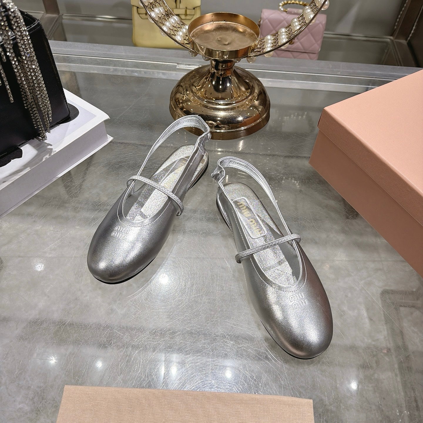 Miu Miu Slingback Flats Sliver Leather 901736