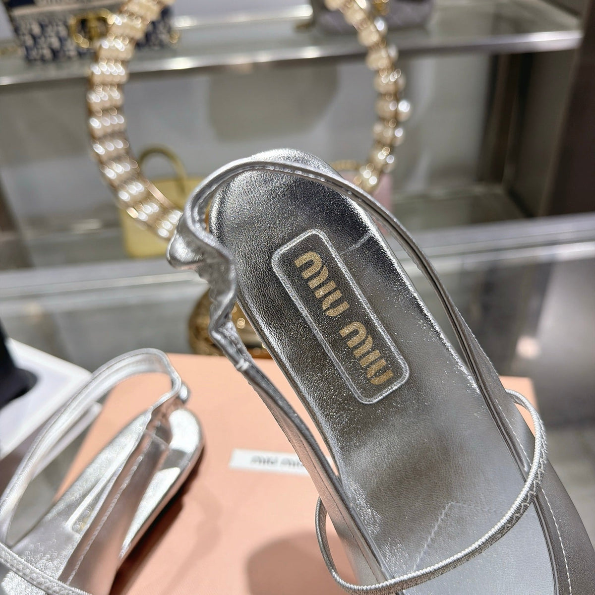Miu Miu FW26 Ballerina Slingback Flats Silver Metallic 190469