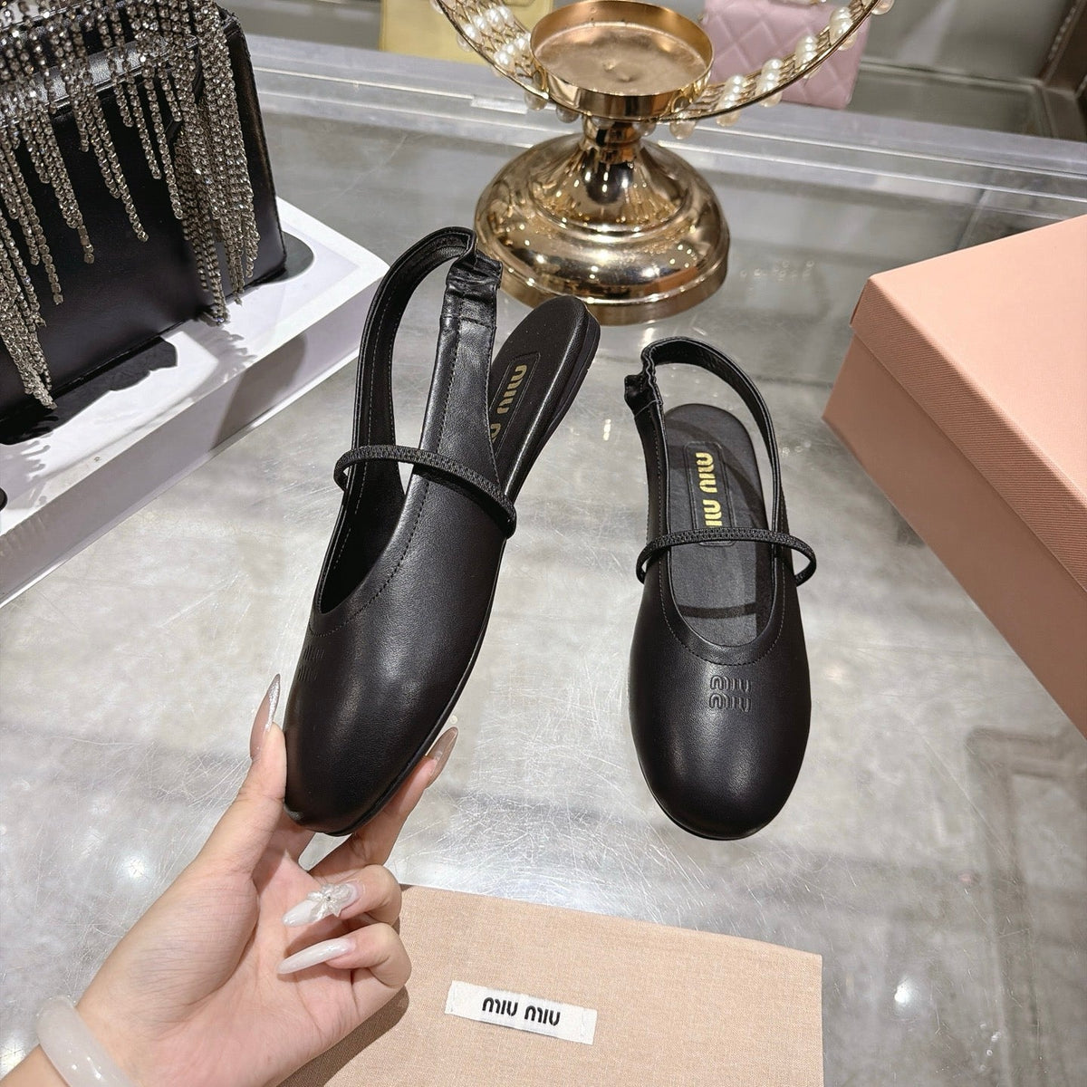 Miu Miu FW26 Ballerina Slingback Flats Black Leather 190471