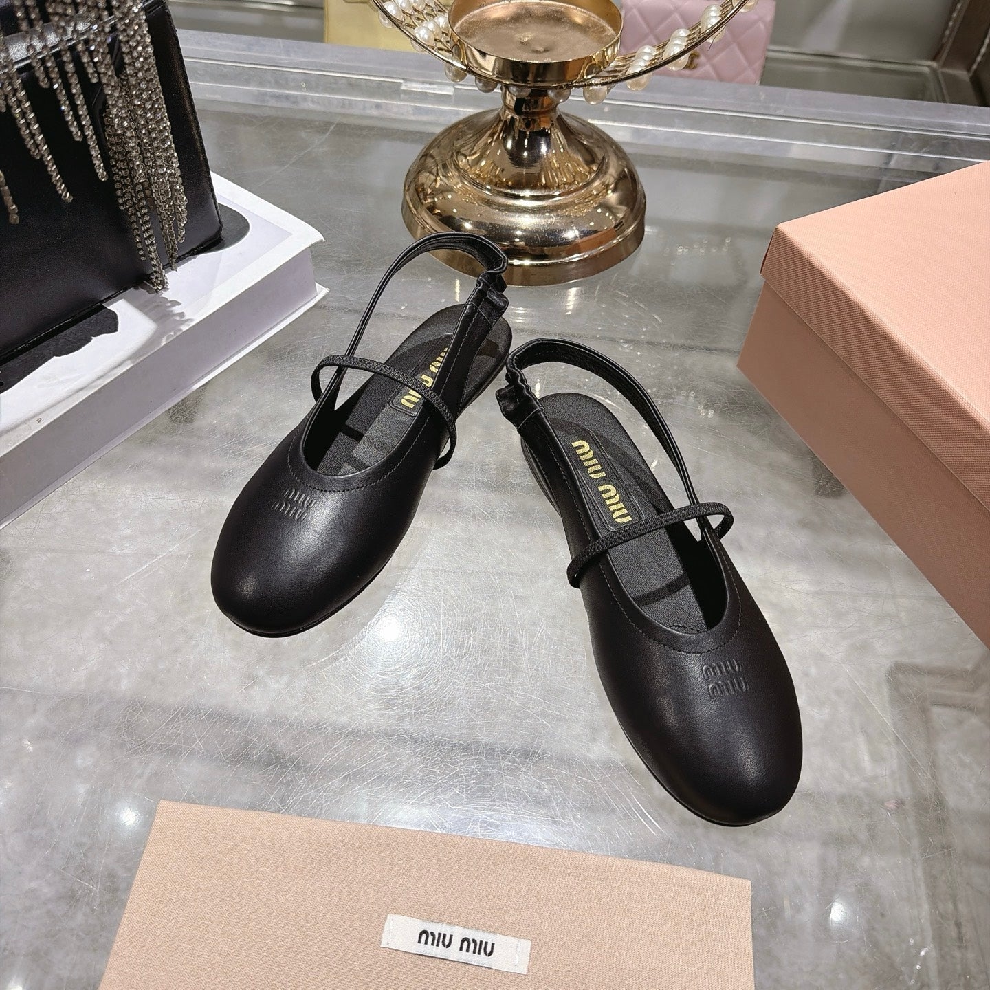 Miu Miu Slingback Flats Black Leather 901738