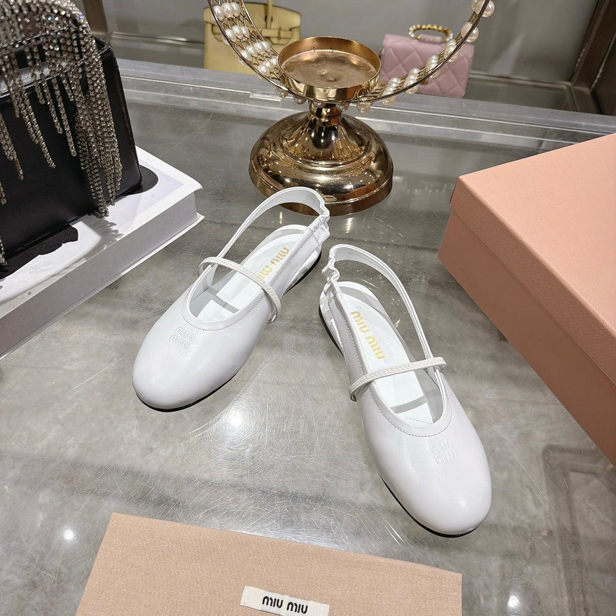 Miu Miu FW26 Ballerina Slingback Flats White Patent 190472