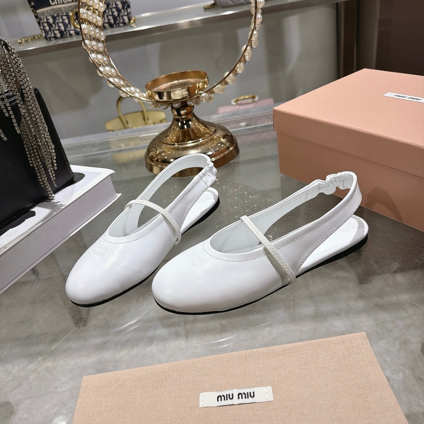 Miu Miu Slingback Flats White Leather 901739