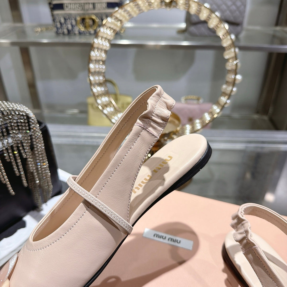 Miu Miu FW26 Ballerina Slingback Flats Beige Leather 190473