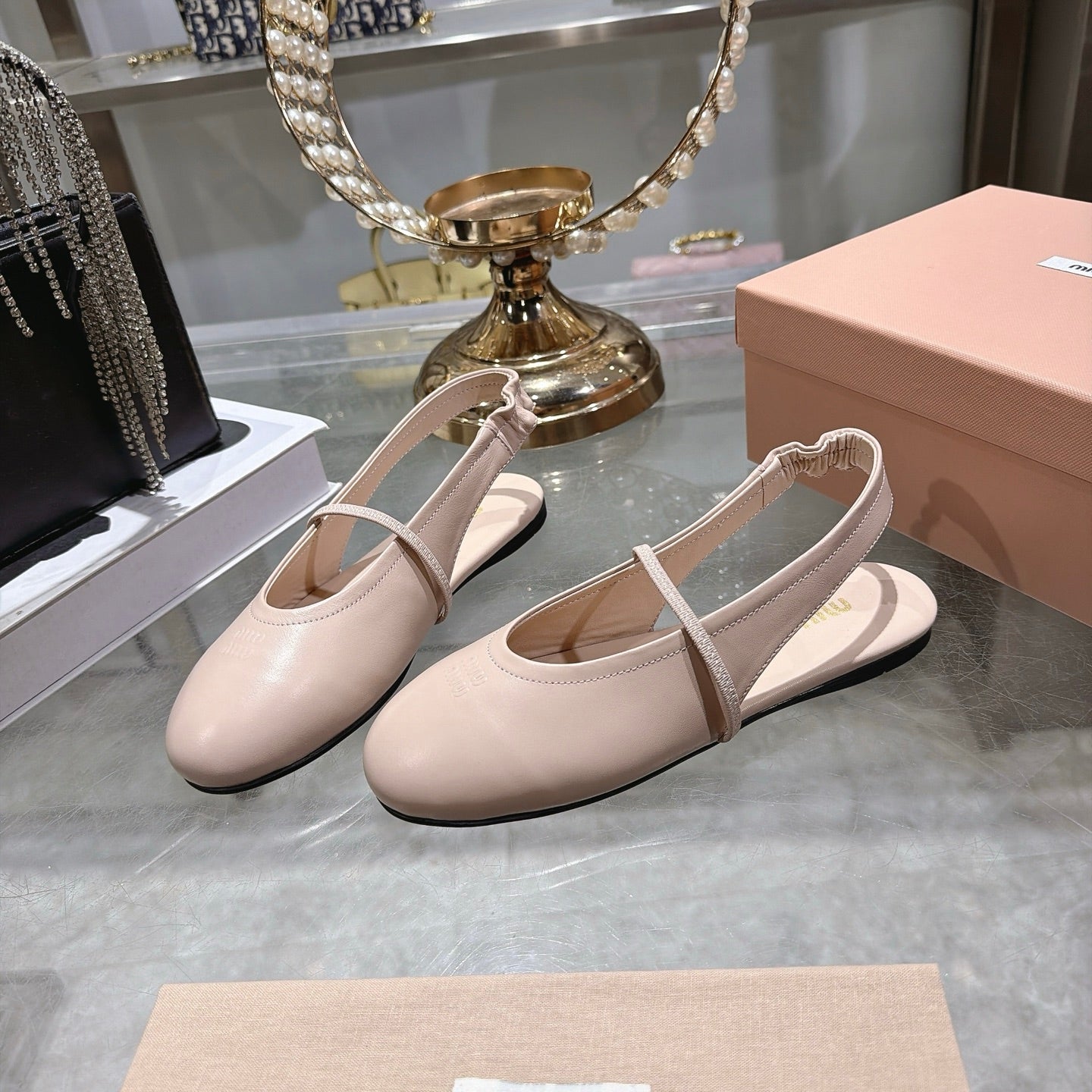 Miu Miu Slingback Flats Light Pink Leather 901740