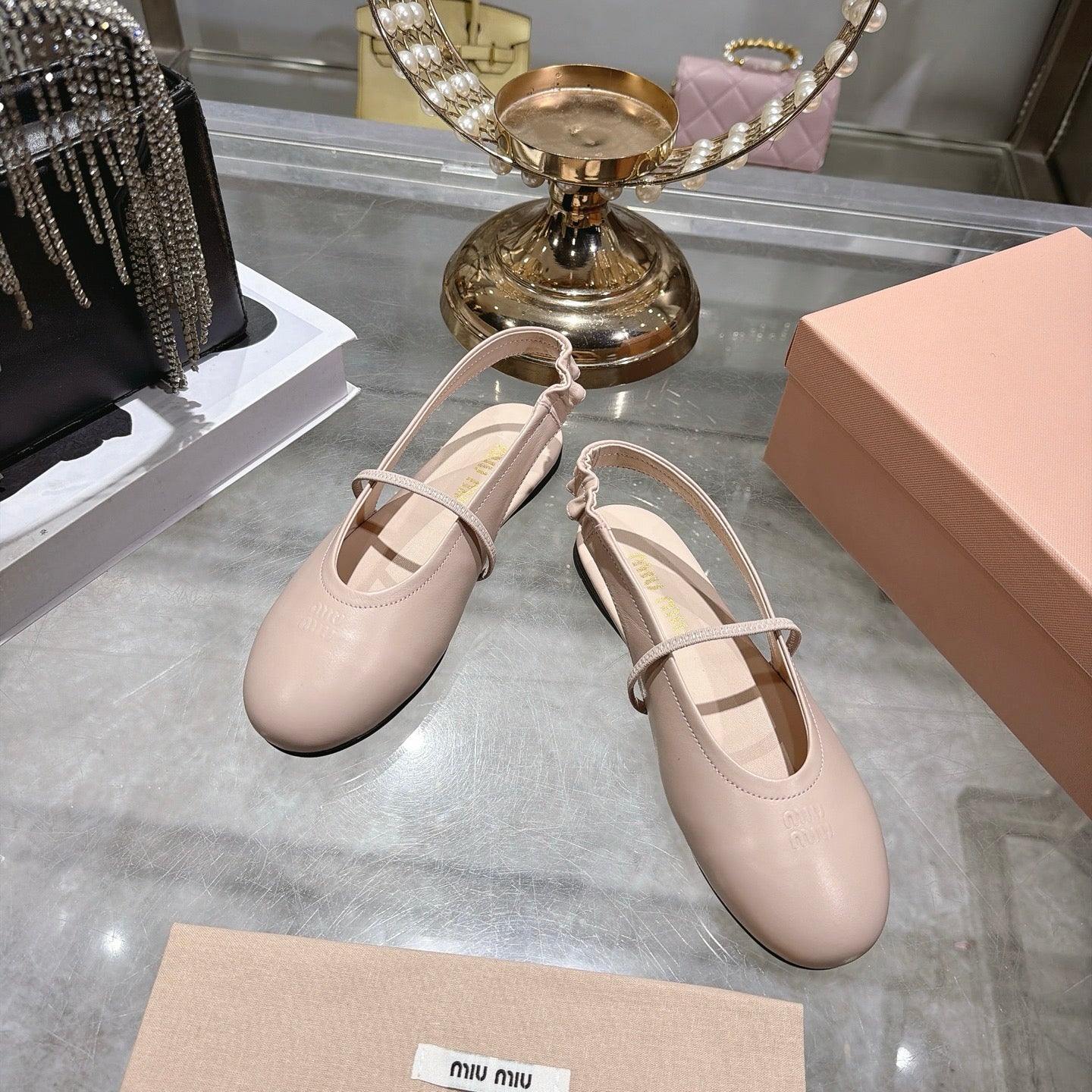Miu Miu Slingback Flats Light Pink Leather 901740