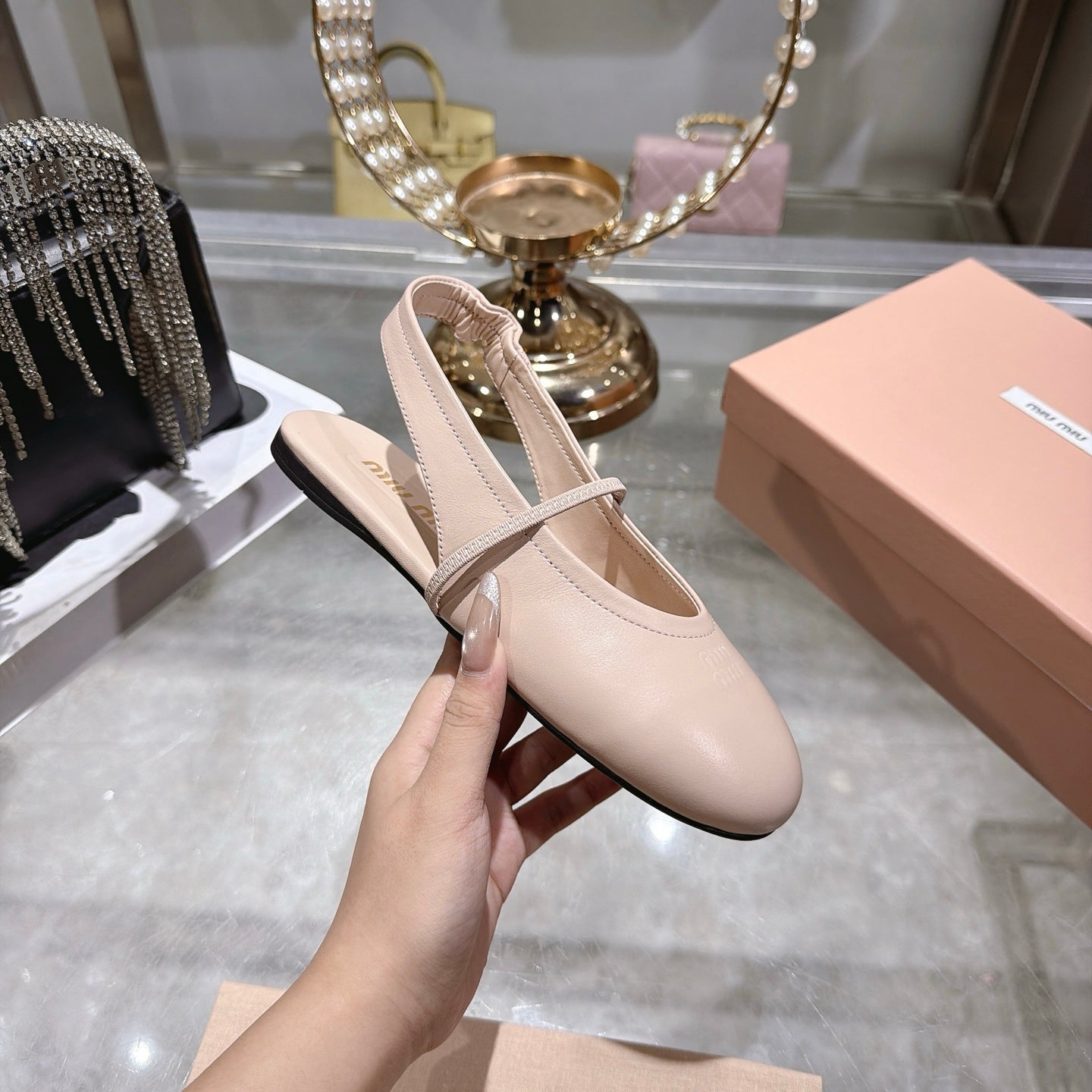 Miu Miu Slingback Flats Light Pink Leather 901740