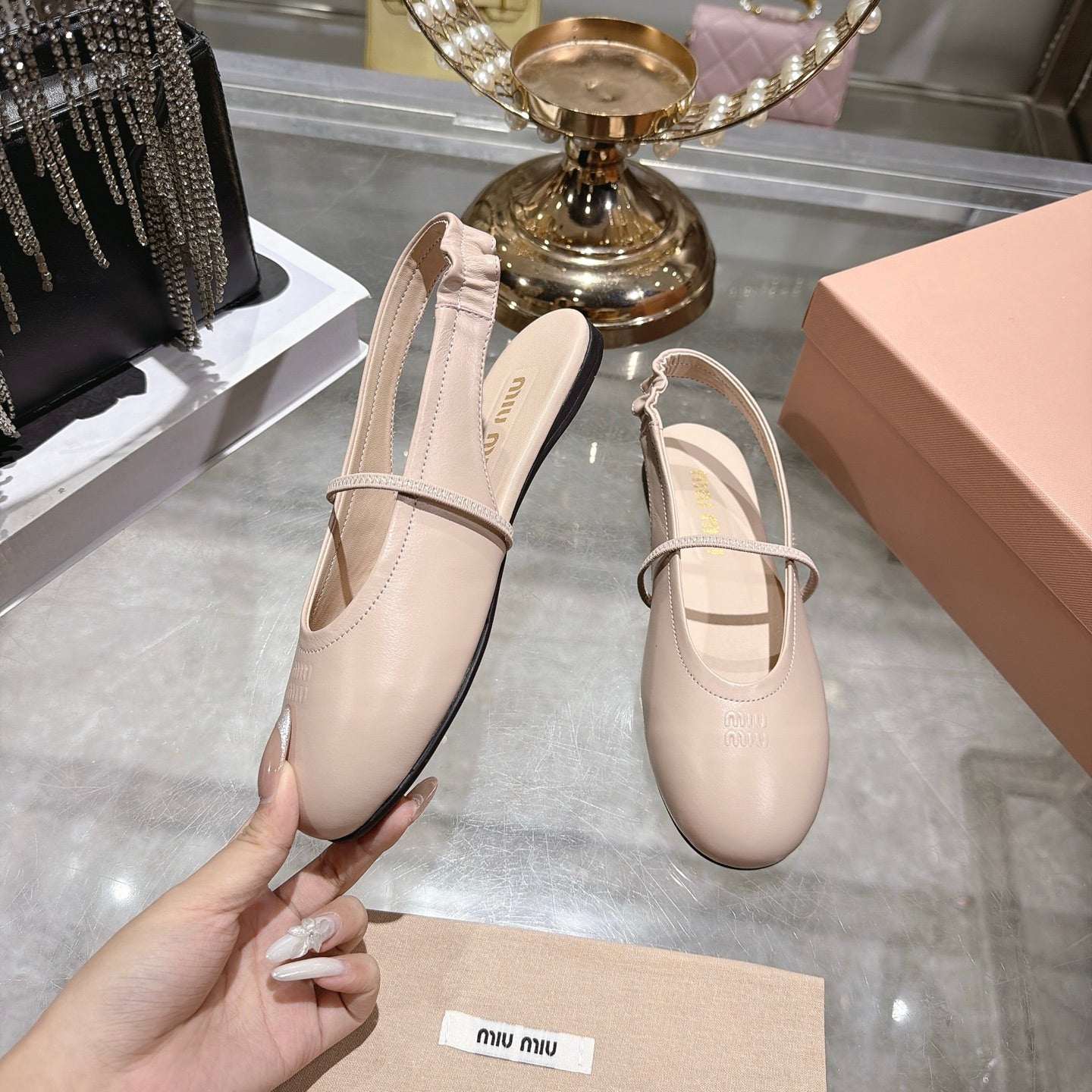 Miu Miu Slingback Flats Light Pink Leather 901740