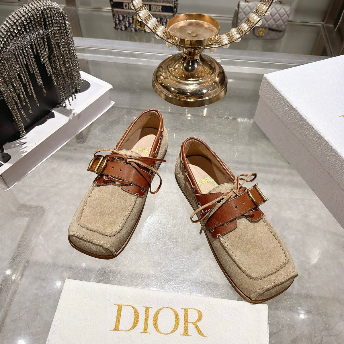 Dior FW26 Boat Shoes Beige Suede Brown Leather 190302