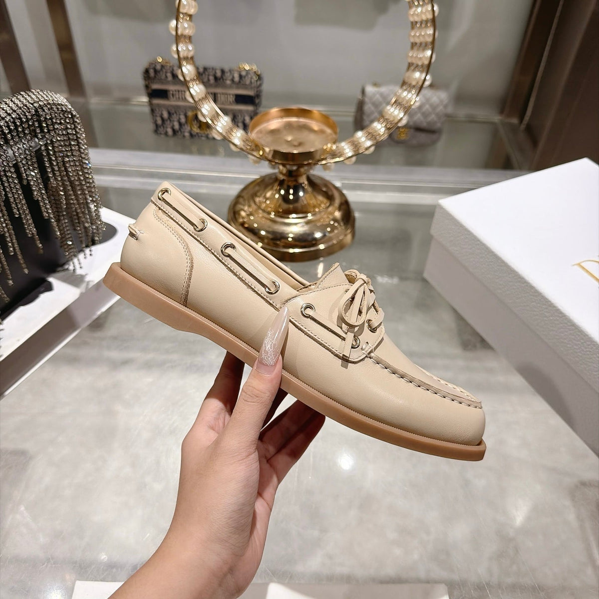 Dior FW26 Boat Shoes Beige Leather 190303