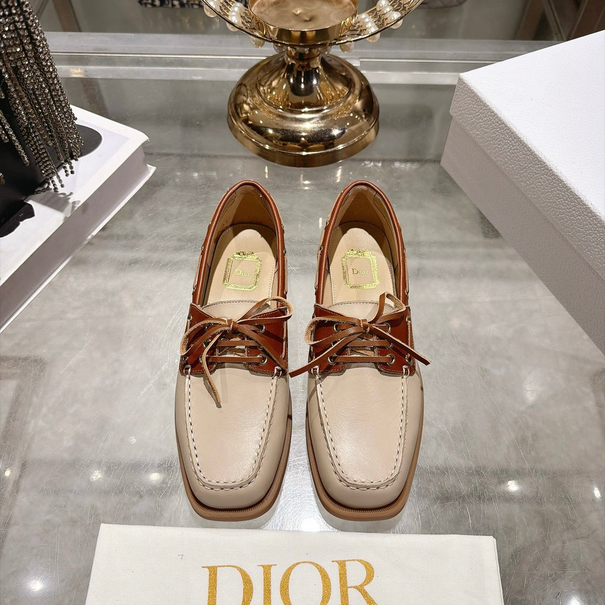 Dior FW26 Boat Shoes Beige Brown Leather 190304