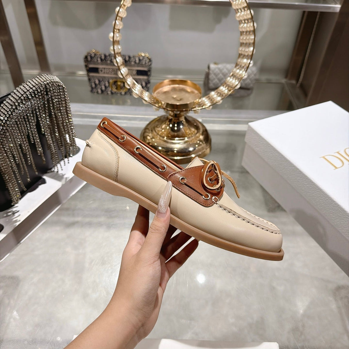 Dior FW26 Boat Shoes Beige Brown Leather 190304
