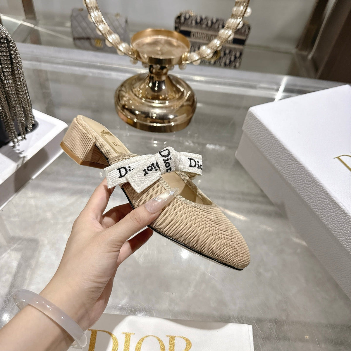 Dior Dway Heeled Slide 3.5cm Khaki Textured Canvas 190315