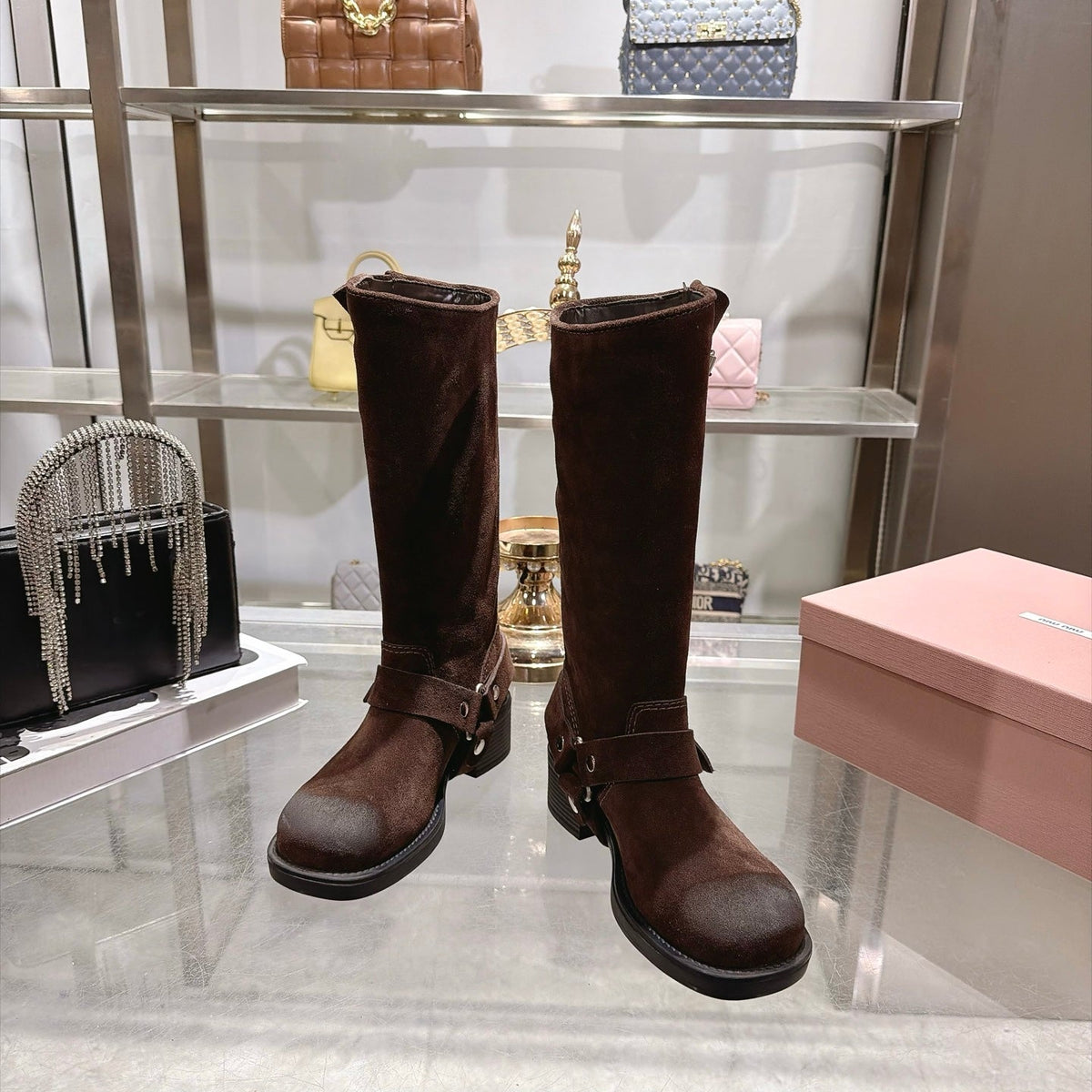 Miumiu 2026 Mid-Calf Boots Coffee Suede 190446