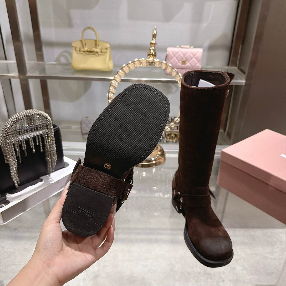 Miumiu 2026 Mid-Calf Boots Coffee Suede 190446