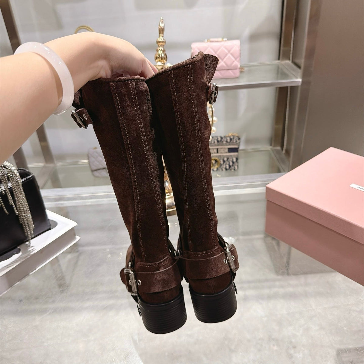 Miumiu 2026 Mid-Calf Boots Coffee Suede 190446