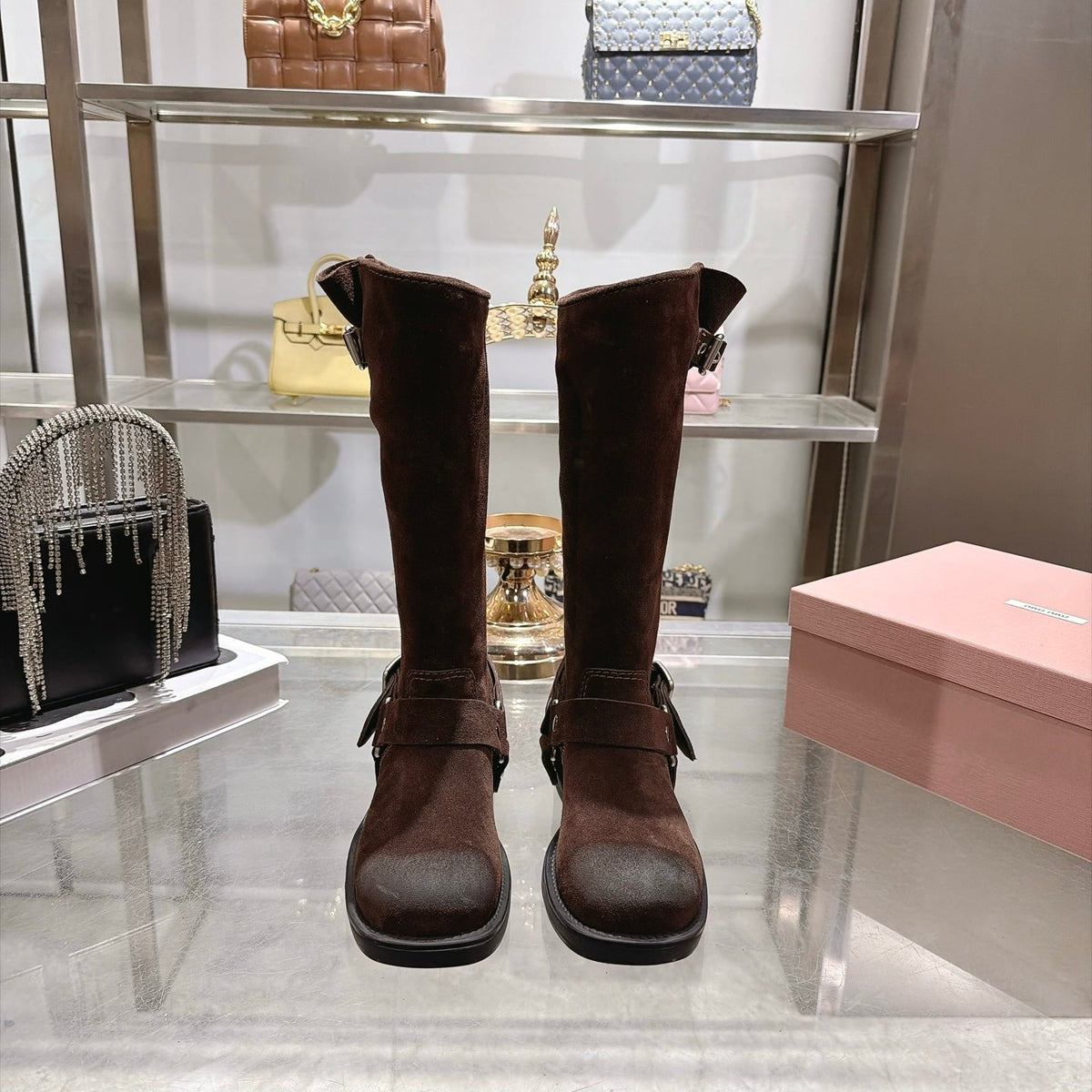 Miumiu 2026 Mid-Calf Boots Coffee Suede 190446